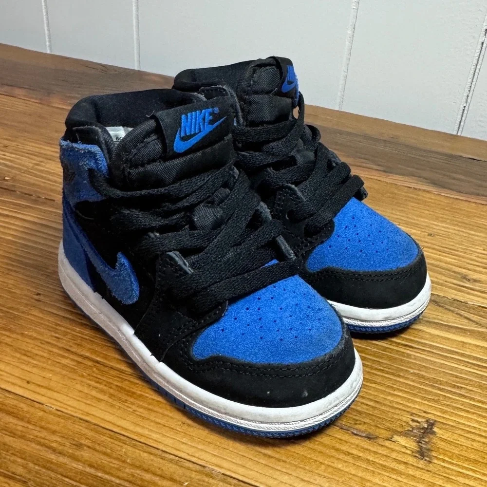 Nike Air Jordan 1 Mid‎ Toddler Royal Blue Black Suede High Top Sneakers Size 6C